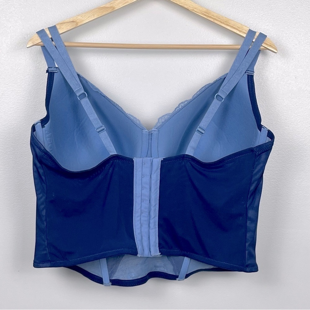 Adored by Adore Me blue lace & mesh longline corset style underwire bra, 3X. - Picture 2 of 10